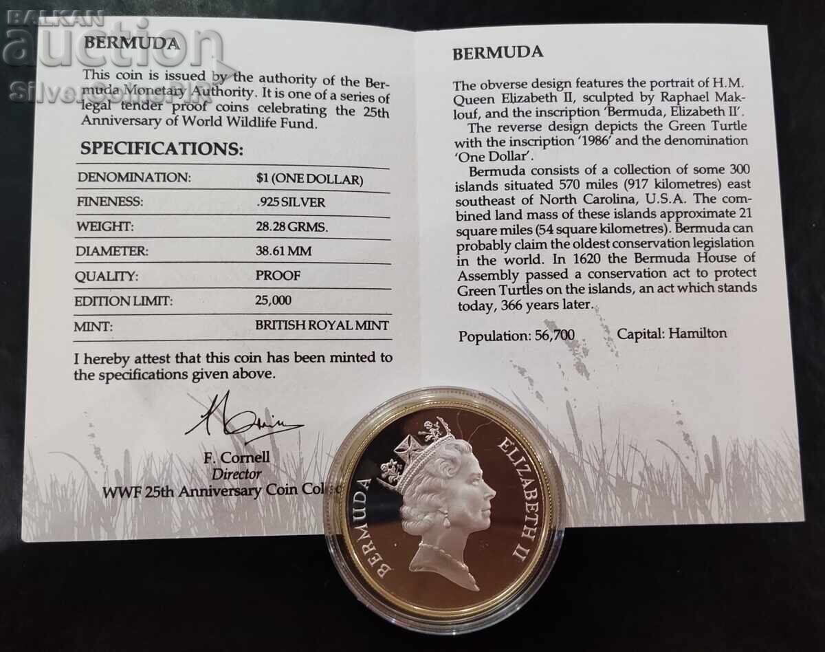 Silver 1$ Turtle 1986 Bermuda Endangered Animals with price 96.00 BGN | € 49.08 Silver 1$ Turtle 1986 Bermuda Endangered Animals with price 96.00 BGN | € 49.08