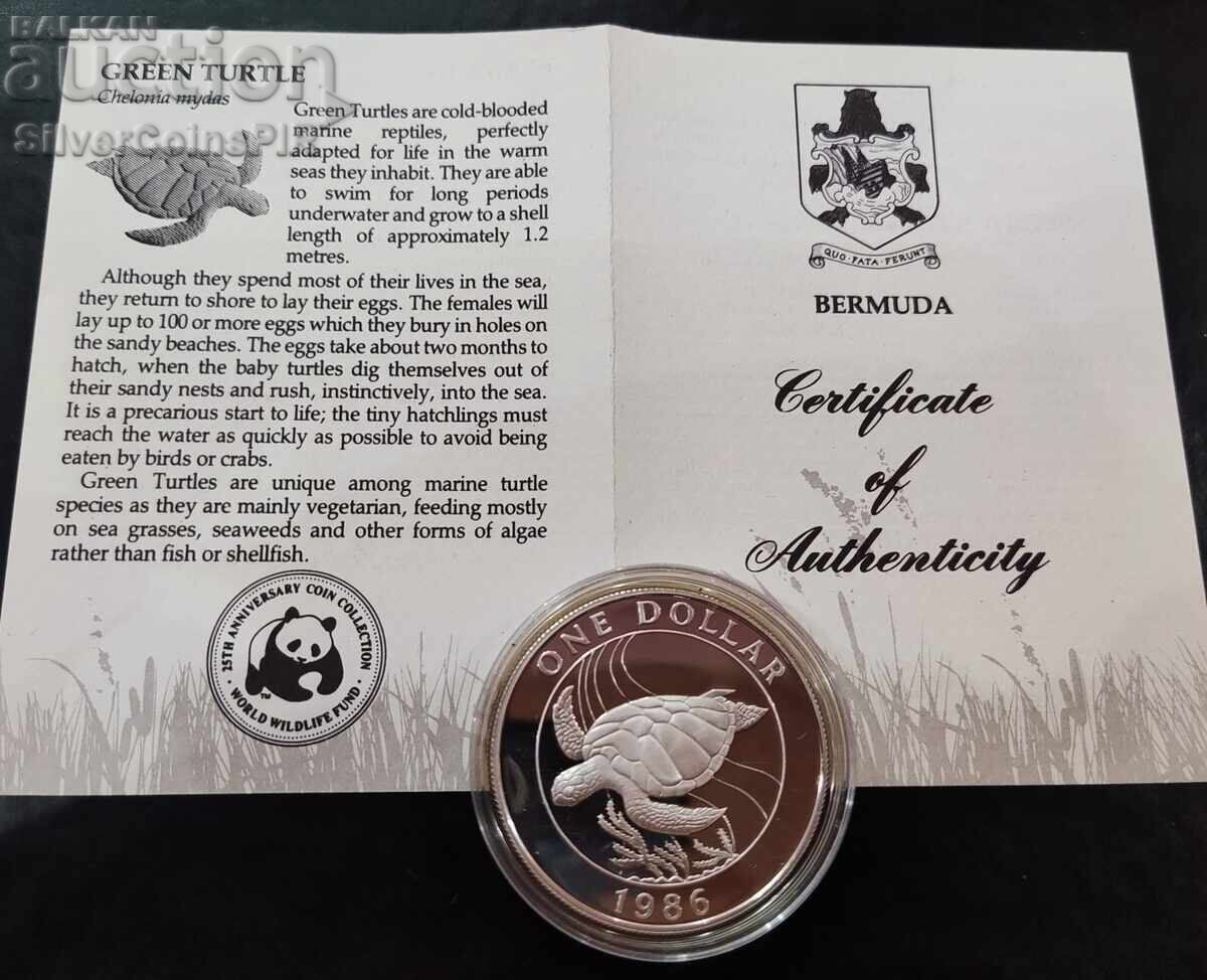 Auction Silver 1$ Turtle 1986 Bermuda Endangered Animals Auction Silver 1$ Turtle 1986 Bermuda Endangered Animals