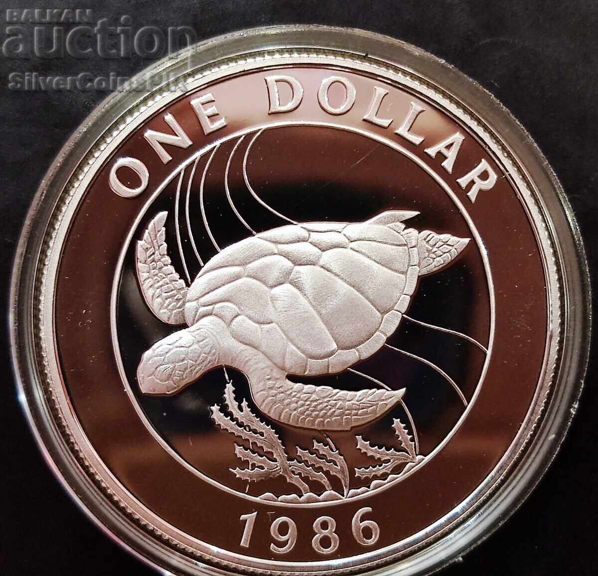 Silver 1$ Turtle 1986 Bermuda Endangered Animals Silver 1$ Turtle 1986 Bermuda Endangered Animals