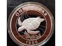 Silver 1$ Turtle 1986 Bermuda Endangered Animals