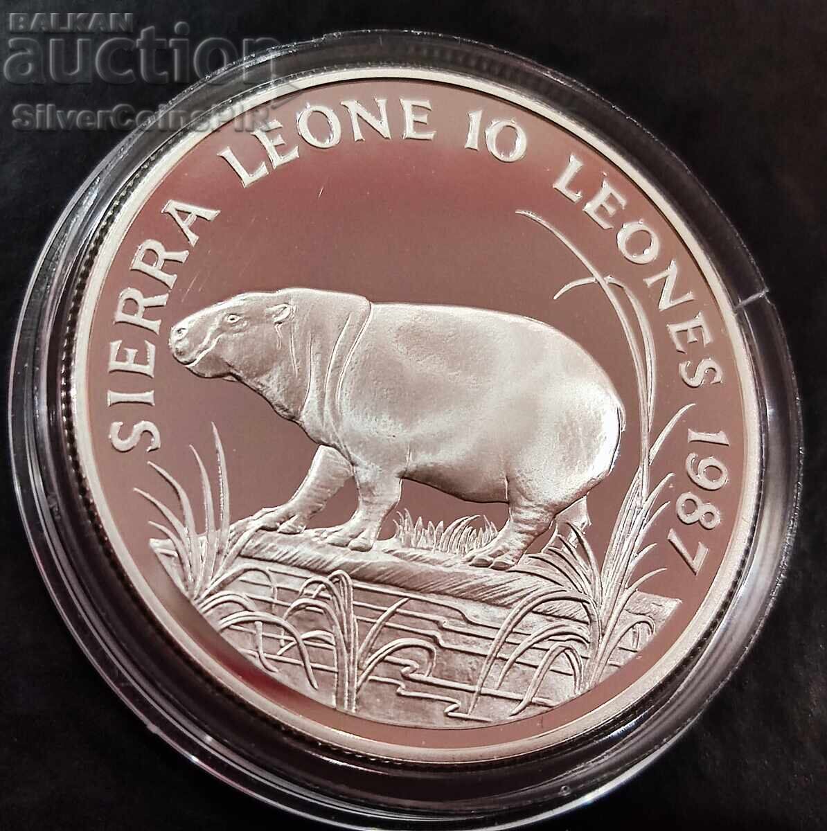 Silver 10 Leones Hippopotamus 1987 Sierra L. Endangered Animals with price 96.00 BGN | € 49.08 Silver 10 Leones Hippopotamus 1987 Sierra L. Endangered Animals with price 96.00 BGN | € 49.08