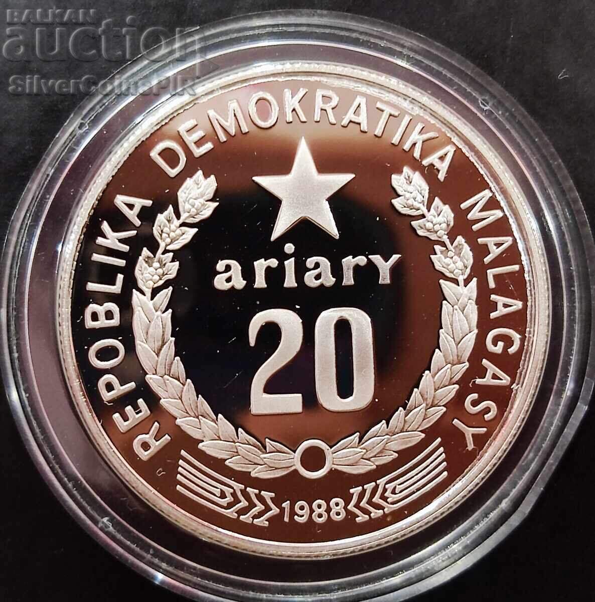 Auction Silver 20 Ariary Lemur 1988 Madagascar Endangered Animals Auction Silver 20 Ariary Lemur 1988 Madagascar Endangered Animals