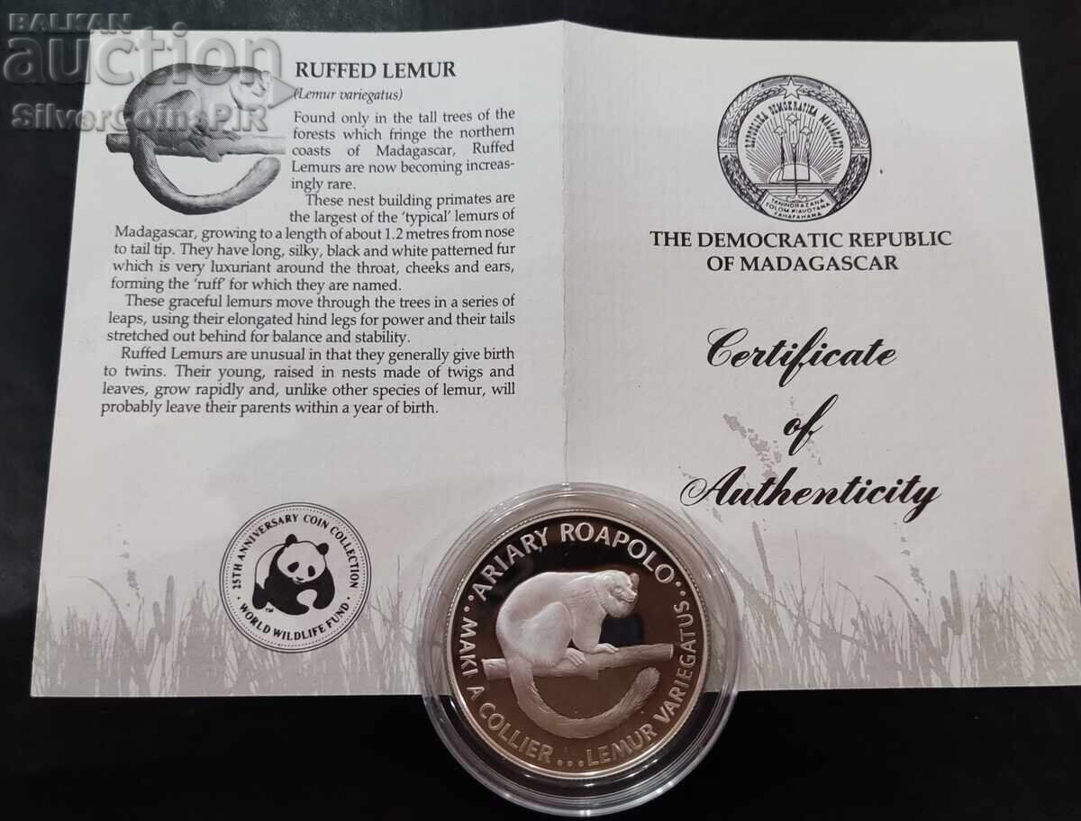 Silver 20 Ariary Lemur 1988 Madagascar Endangered Animals - 5 Silver 20 Ariary Lemur 1988 Madagascar Endangered Animals - 5