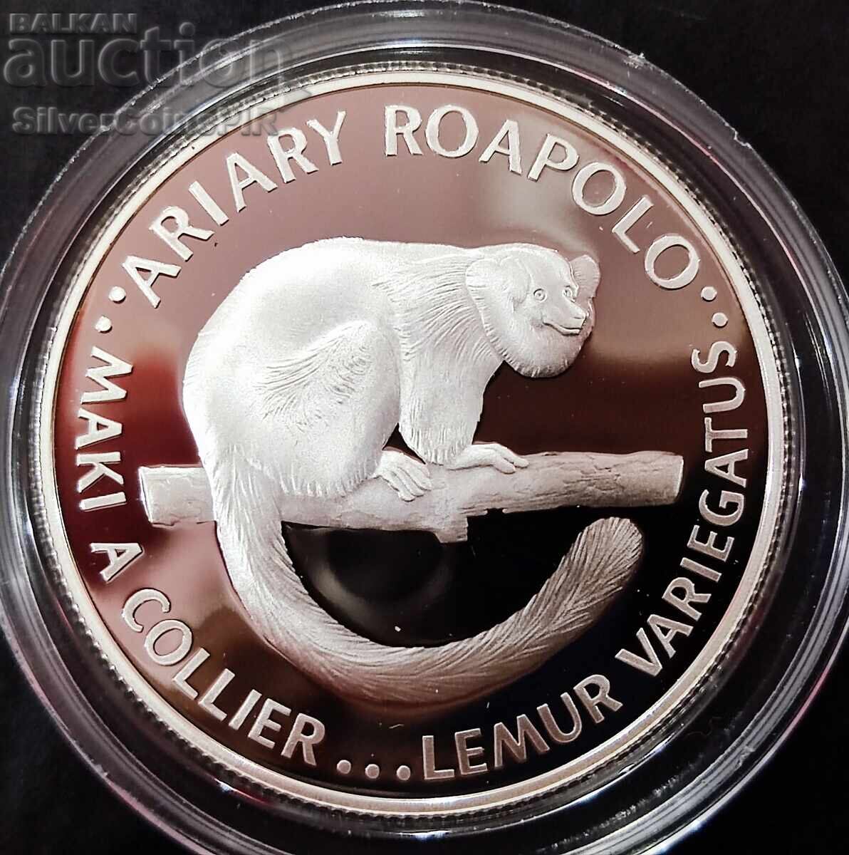Silver 20 Ariary Lemur 1988 Madagascar Endangered Animals Silver 20 Ariary Lemur 1988 Madagascar Endangered Animals