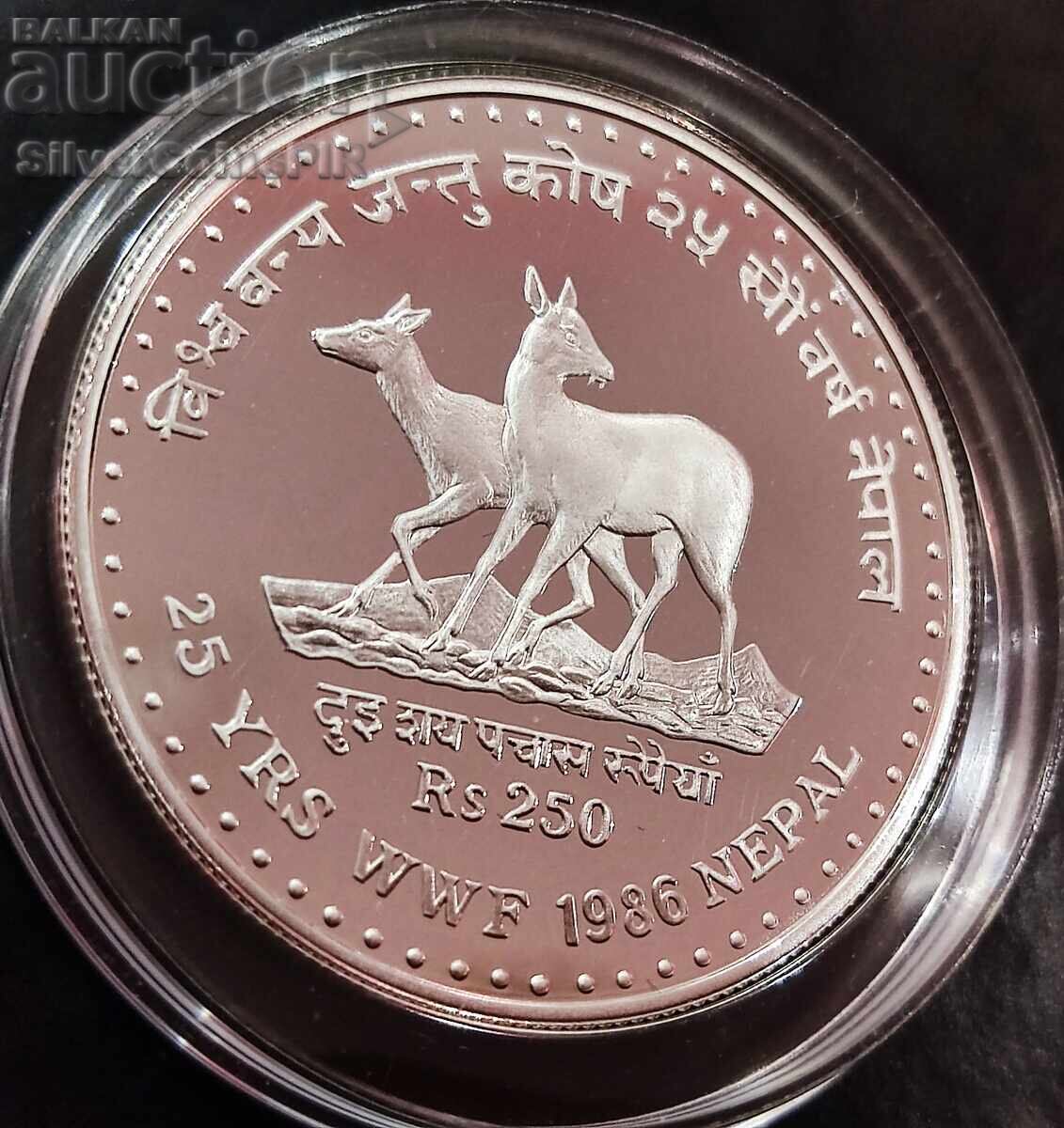 Auction Silver 250 Rupees Wild Goats 1986 Nepal Endangered Animals Auction Silver 250 Rupees Wild Goats 1986 Nepal Endangered Animals