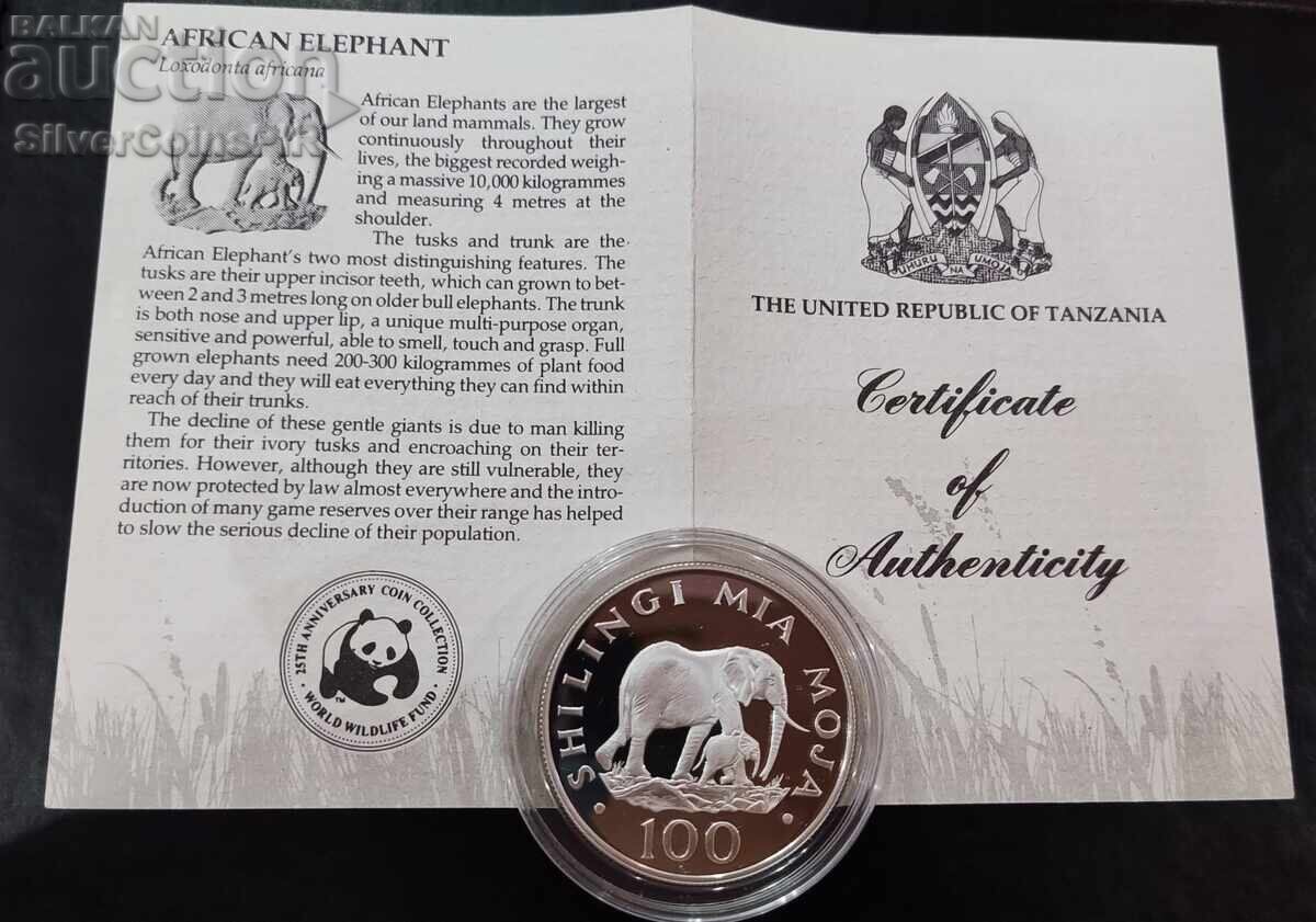 Auction Silver 100 Shillings Elephants 1986 Tanzania Endangered Animals Auction Silver 100 Shillings Elephants 1986 Tanzania Endangered Animals