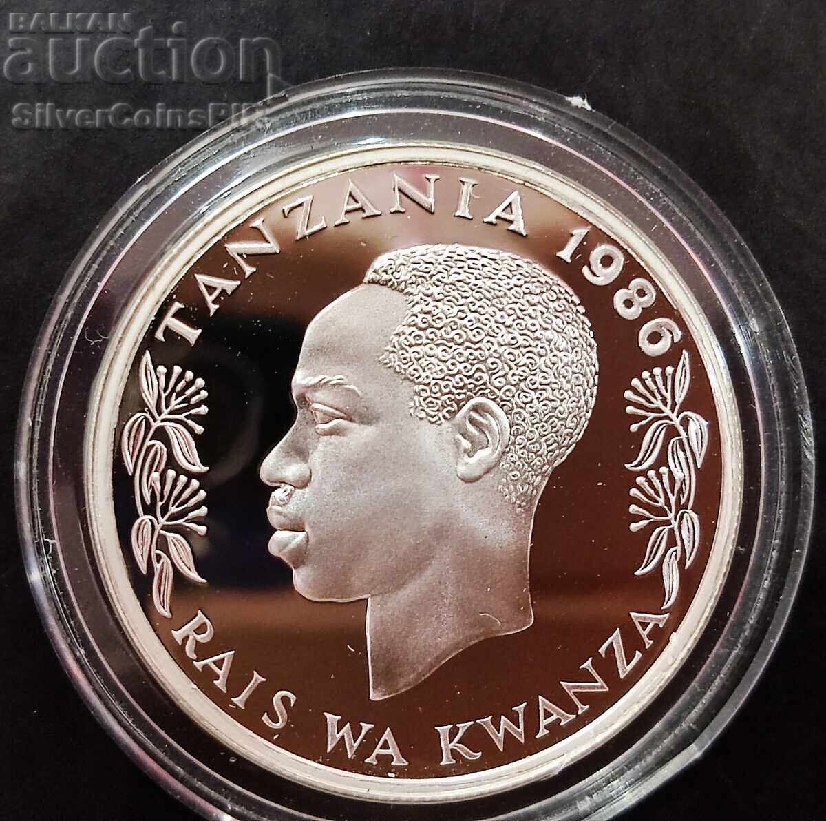 Silver 100 Shillings Elephants 1986 Tanzania Endangered Animals - 5 Silver 100 Shillings Elephants 1986 Tanzania Endangered Animals - 5