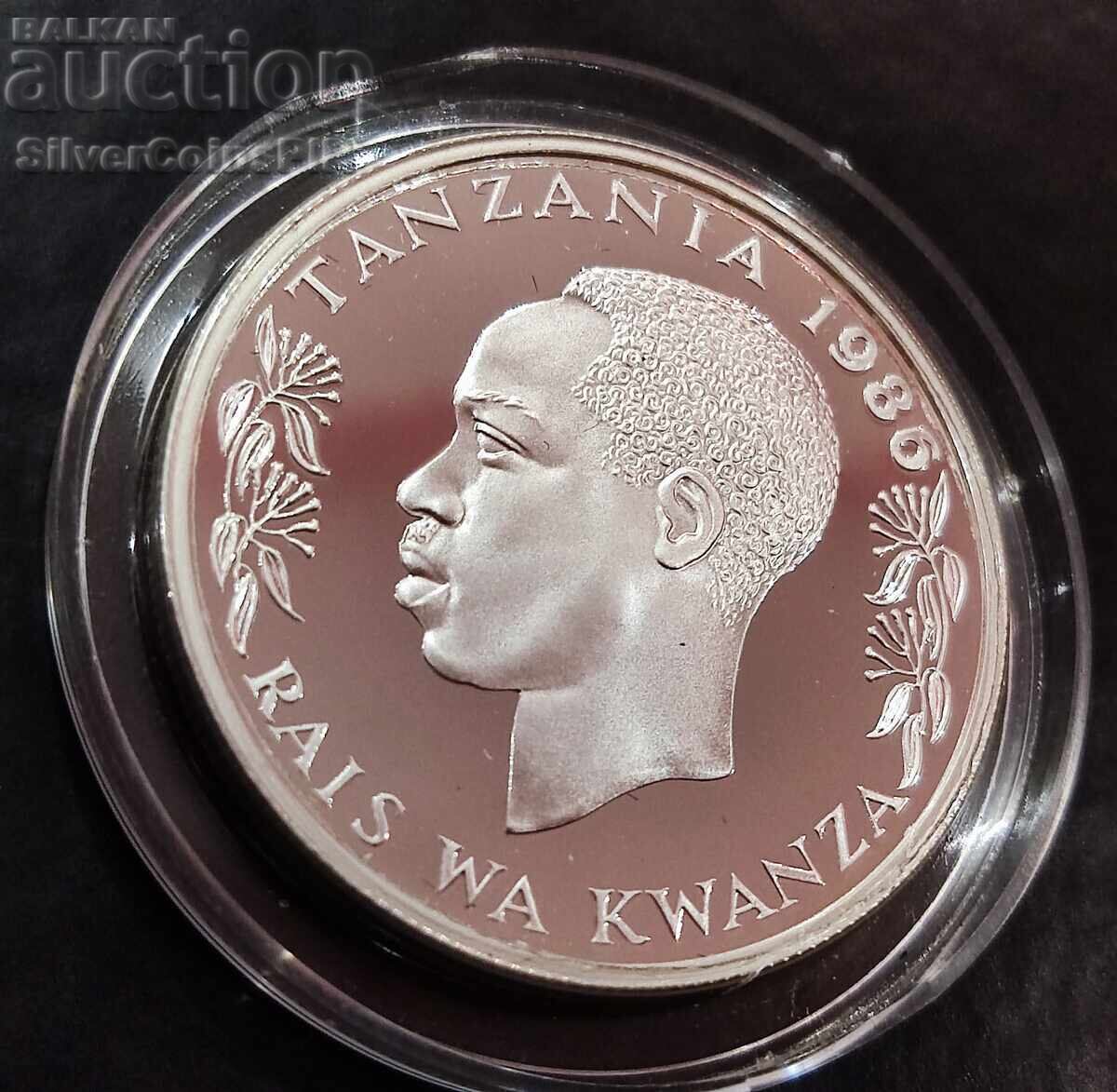 Silver 100 Shillings Elephants 1986 Tanzania Endangered Animals - 6 Silver 100 Shillings Elephants 1986 Tanzania Endangered Animals - 6