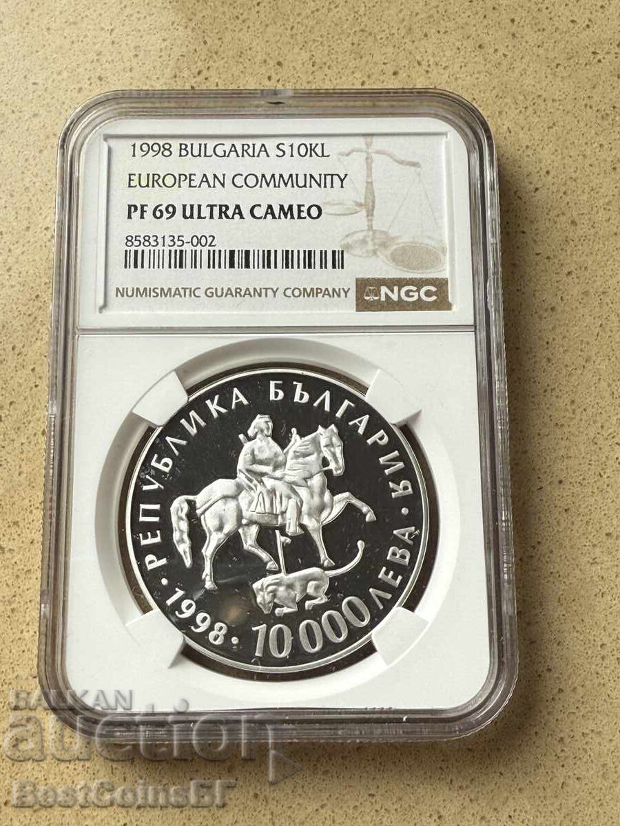 10000 leva 1998 Ρίτον - NGC PF 69 Ultra cameo από 1 st 10000 leva 1998 Ρίτον - NGC PF 69 Ultra cameo από 1 st