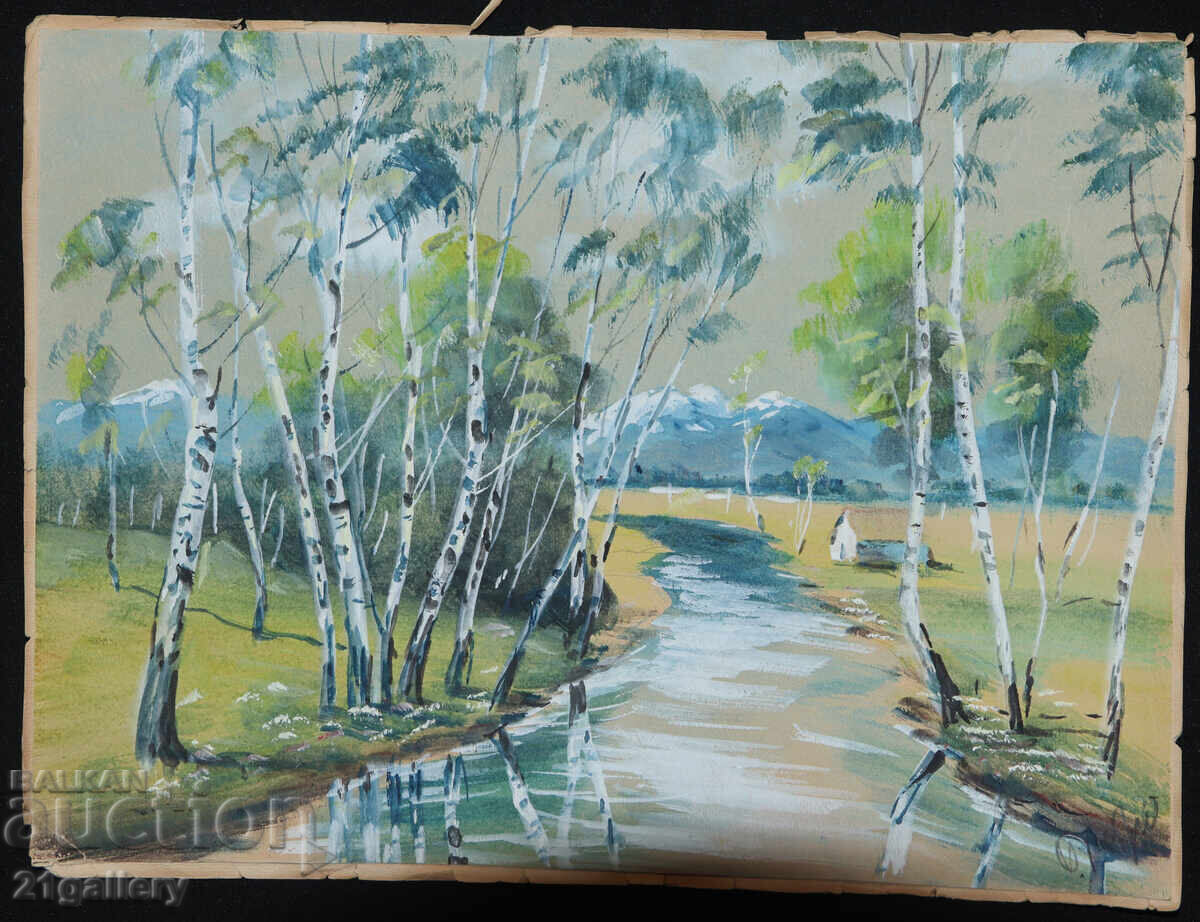 Old painting of a spring mountain landscape with price 350.00 BGN | € 178.95