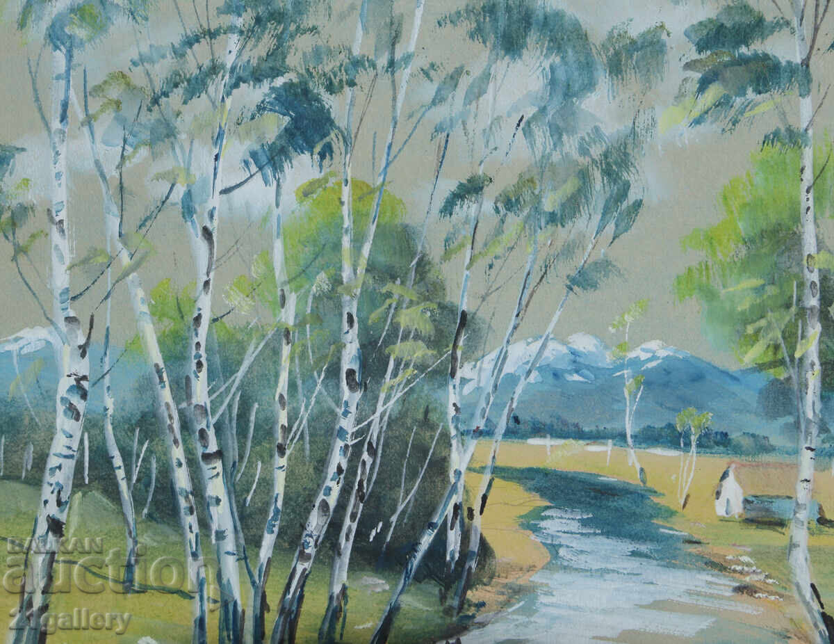 Auction  Old painting of a spring mountain landscape