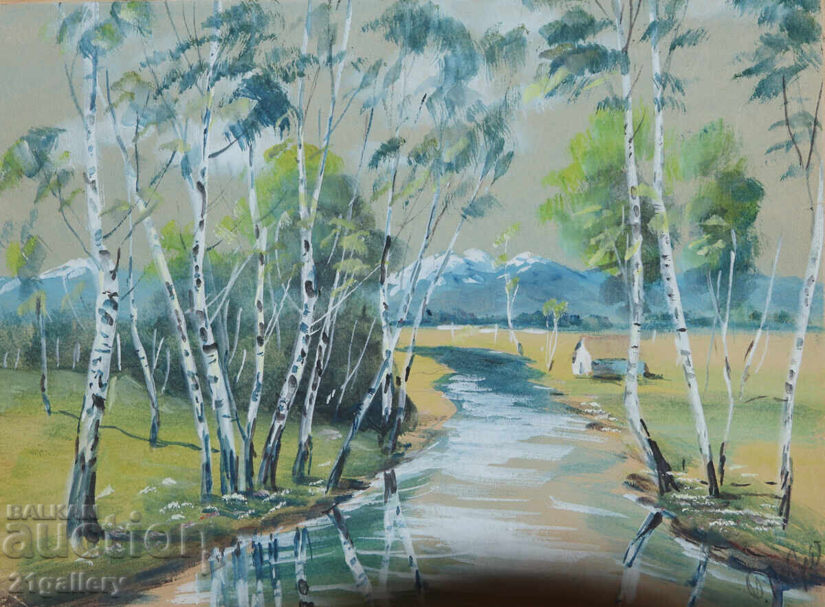 Old painting of a spring mountain landscape - 7