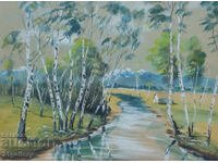 Old painting of a spring mountain landscape