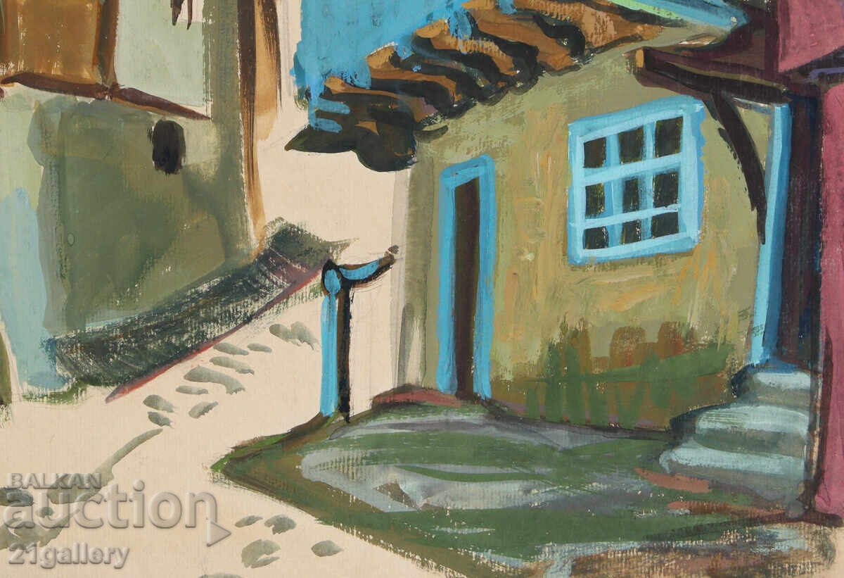 Livrarea Pictură veche, culori tempera, casă de renaștere, stradă