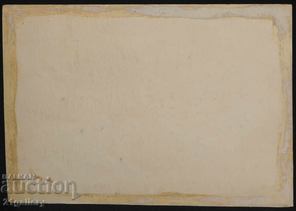 Pictură veche, culori tempera, casă de renaștere, stradă - 5