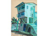 Old painting, tempera paints, Revival house