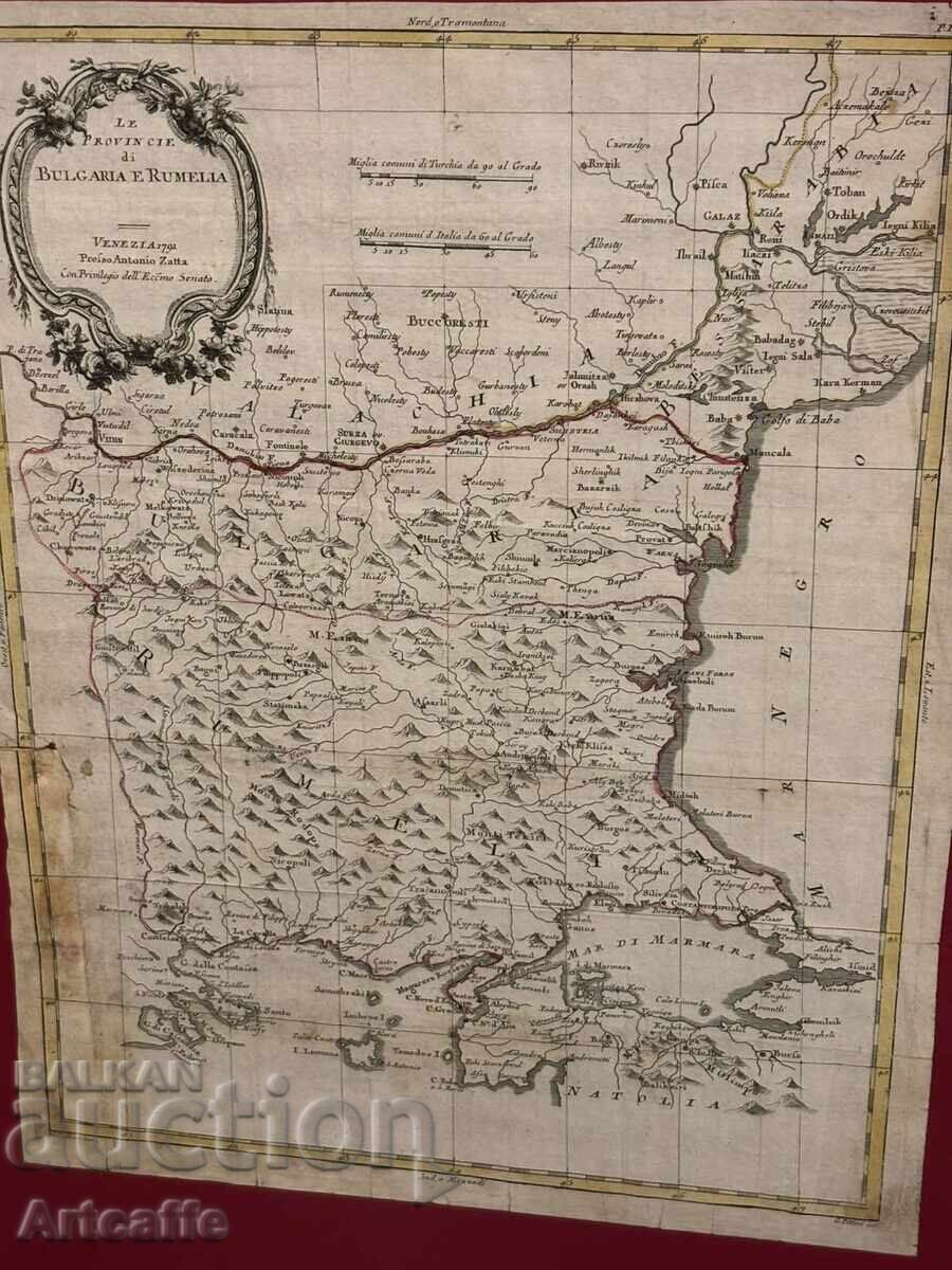 Аукцион Гравюра офорт с колориране, карта на България от 1791