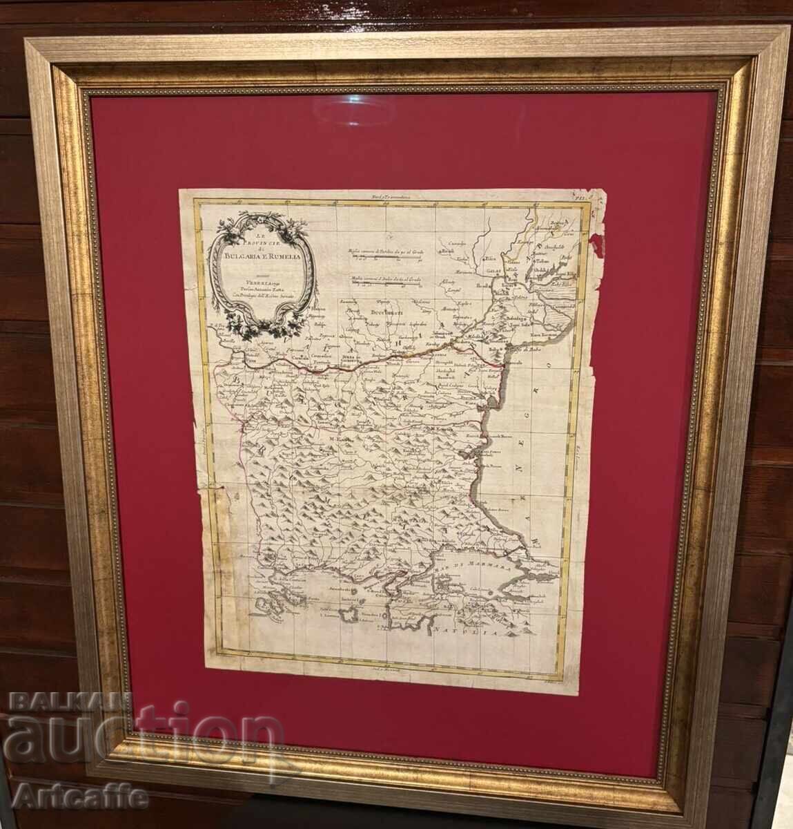 Гравюра офорт с колориране, карта на България от 1791 - 6