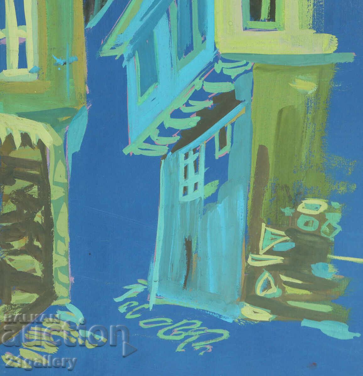 Old painting, tempera paints, Revival house - 5