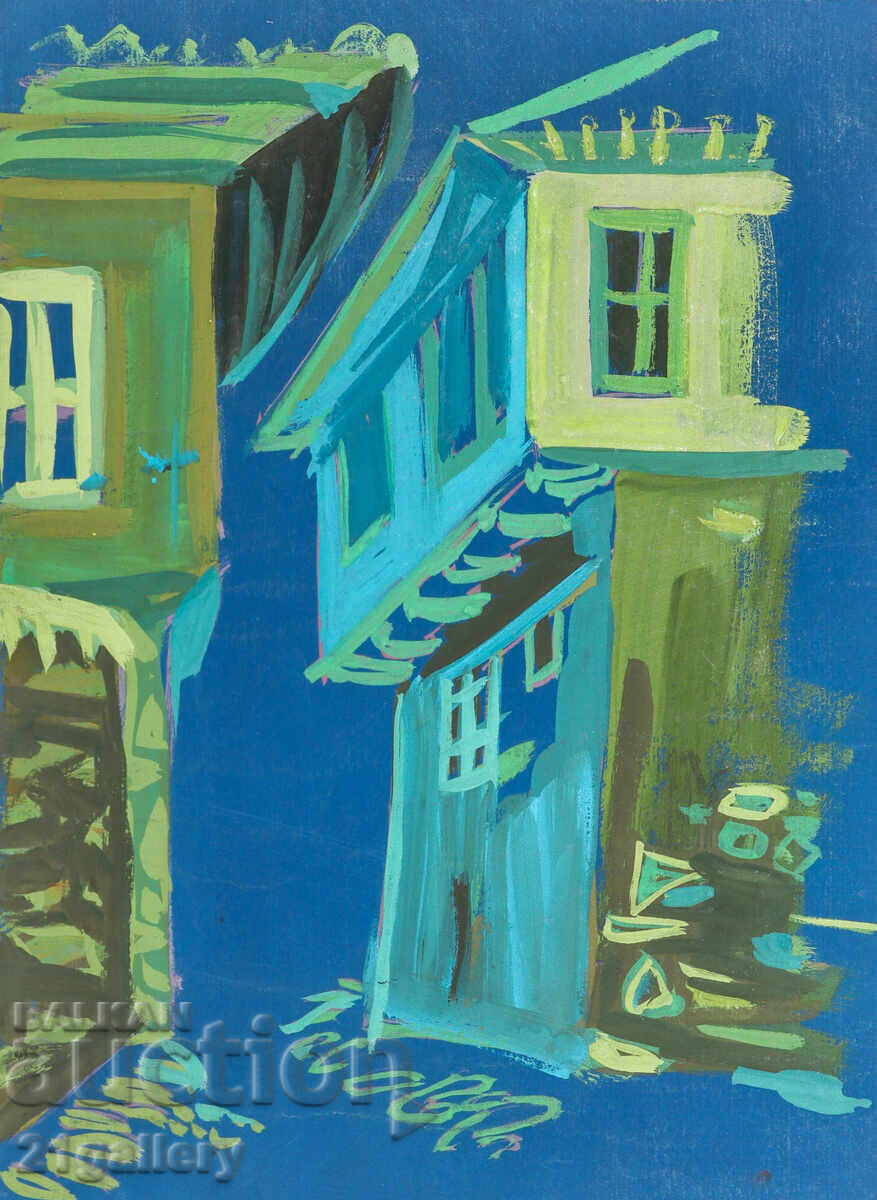 Old painting, tempera paints, Revival house