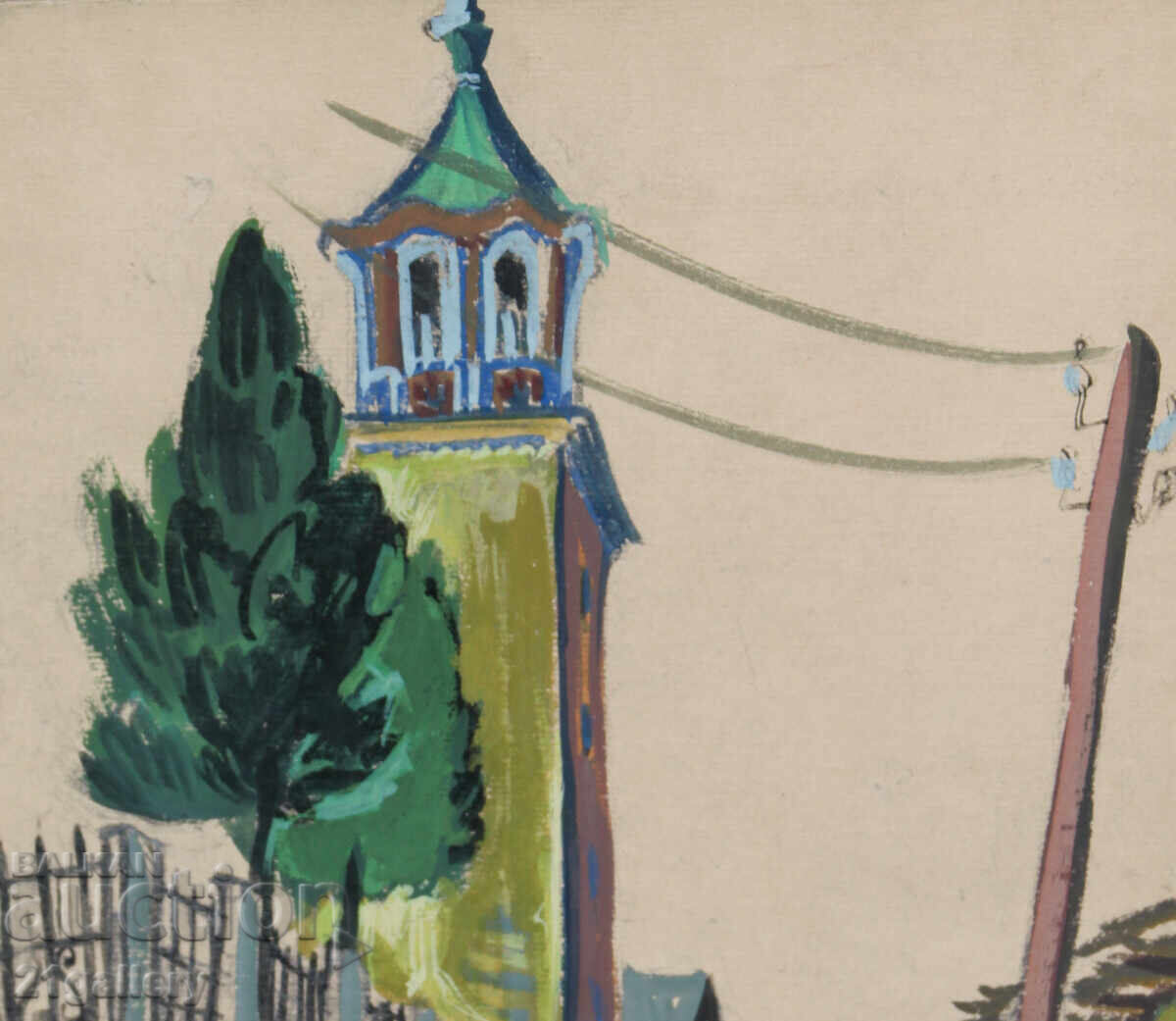 Delivery of Old painting, tempera paints, cityscape Delivery of Old painting, tempera paints, cityscape