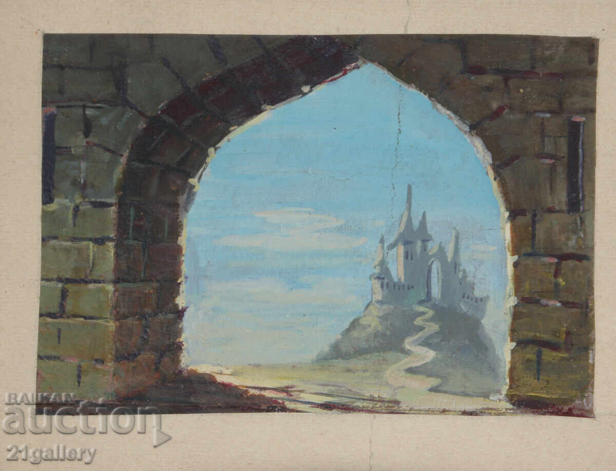 Auction  Old painting, tempera paints, landscape