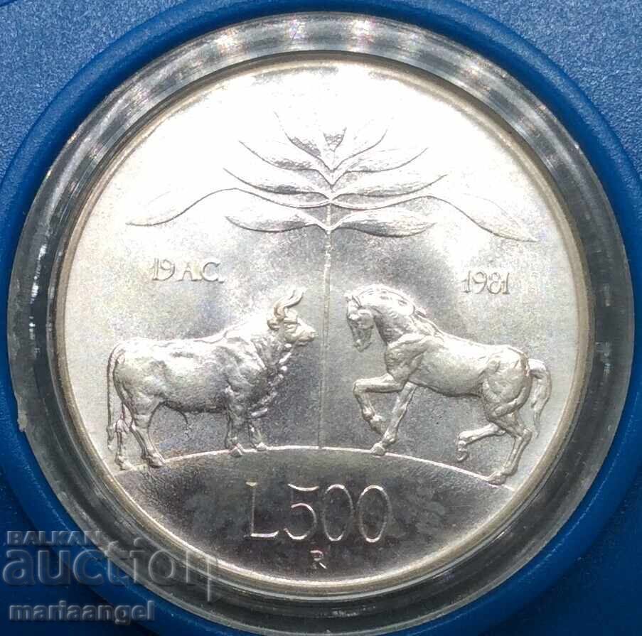 Παράδοση 500 λίρες 1981 Ιταλία UNC Βεργίλιος UNC ασήμι