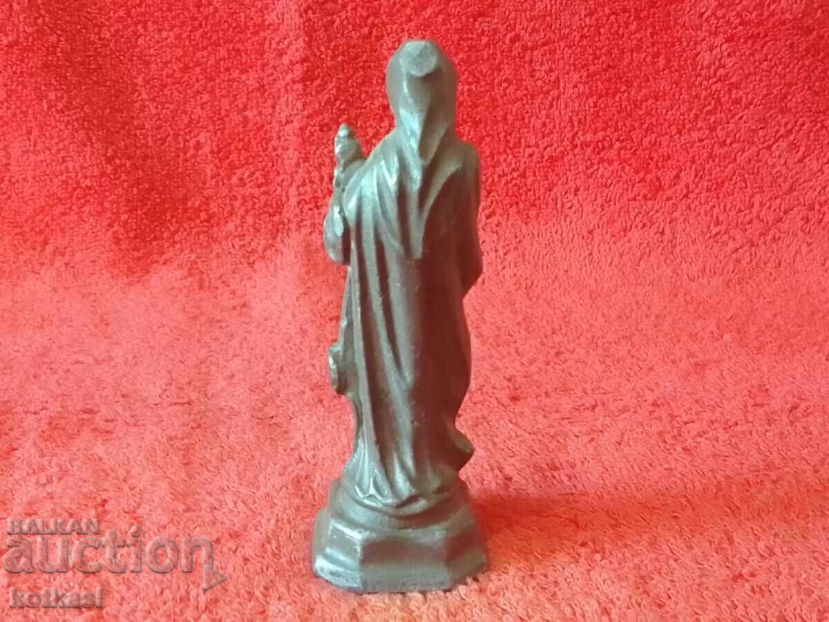 Veche figurină metalică din aluminiu, țam, Femeie Mamă, Fecioara Maria - 5