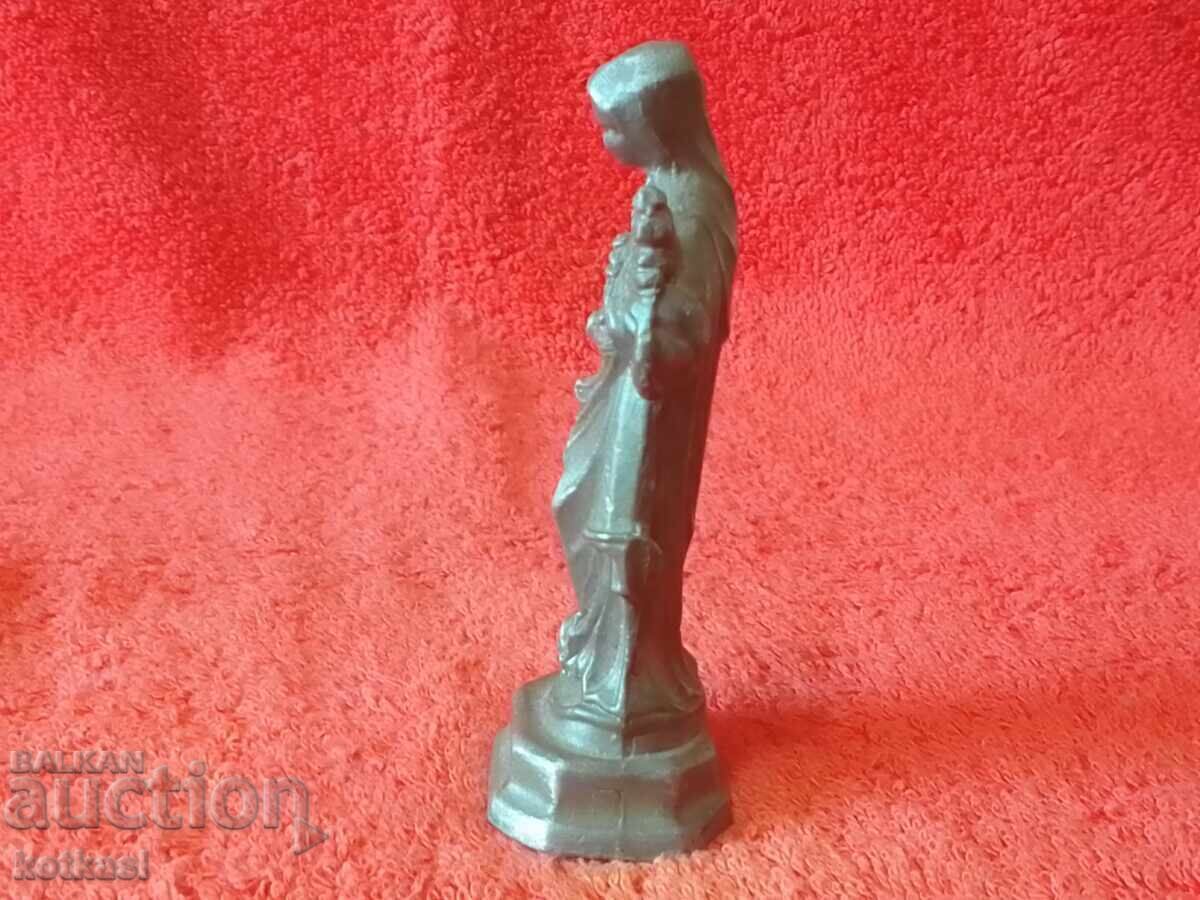 Veche figurină metalică din aluminiu, țam, Femeie Mamă, Fecioara Maria - 6