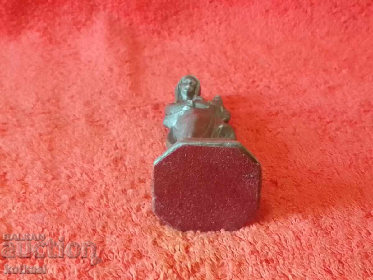 Veche figurină metalică din aluminiu, țam, Femeie Mamă, Fecioara Maria - 7