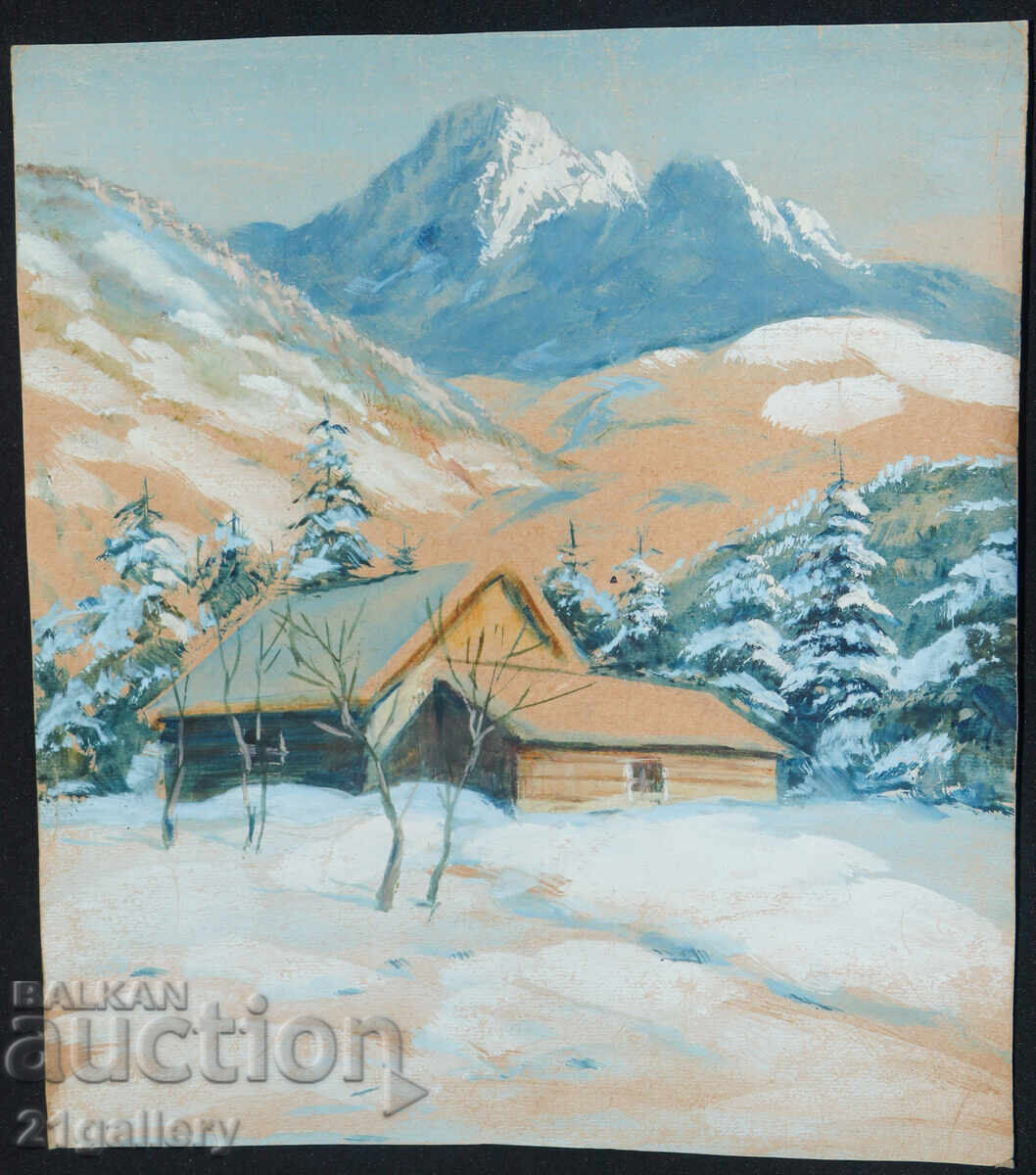 Стара картина зимен пейзаж с цена 300.00 лв. | € 153.39