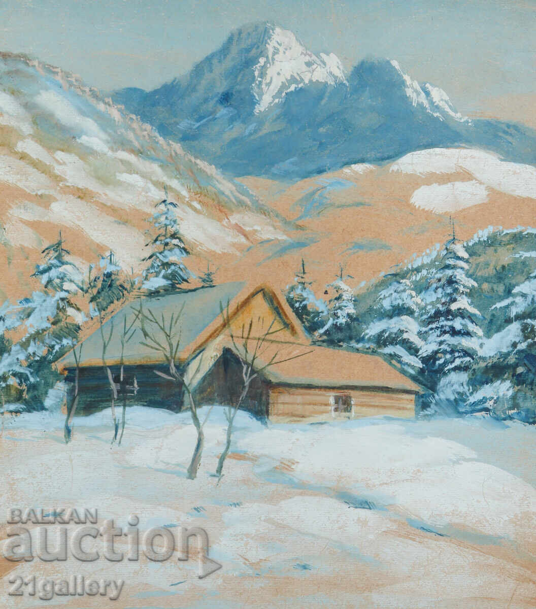 Аукцион Стара картина зимен пейзаж