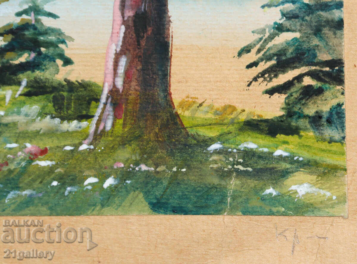 Παλιός πίνακας ακουαρέλας ανοιξιάτικου ορεινού τοπίου - 6