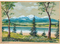 Old watercolor painting of a spring mountain landscape