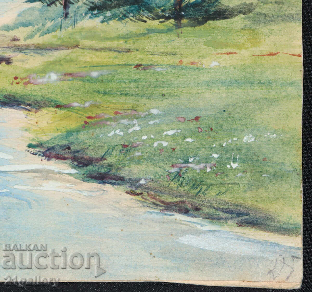 Old watercolor painting of a spring mountain landscape - 6
