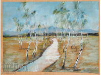 Old watercolor painting of a spring mountain landscape