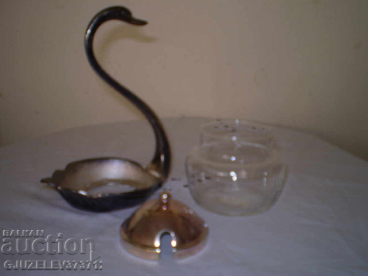 Παράδοση Αντίκα ζαχαριέρα κύκνος ασημένια επένδυση