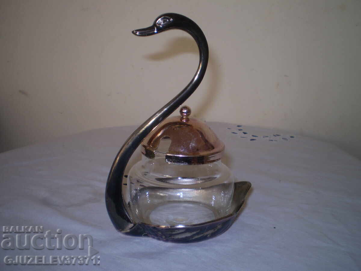 Αντίκα ζαχαριέρα κύκνος ασημένια επένδυση