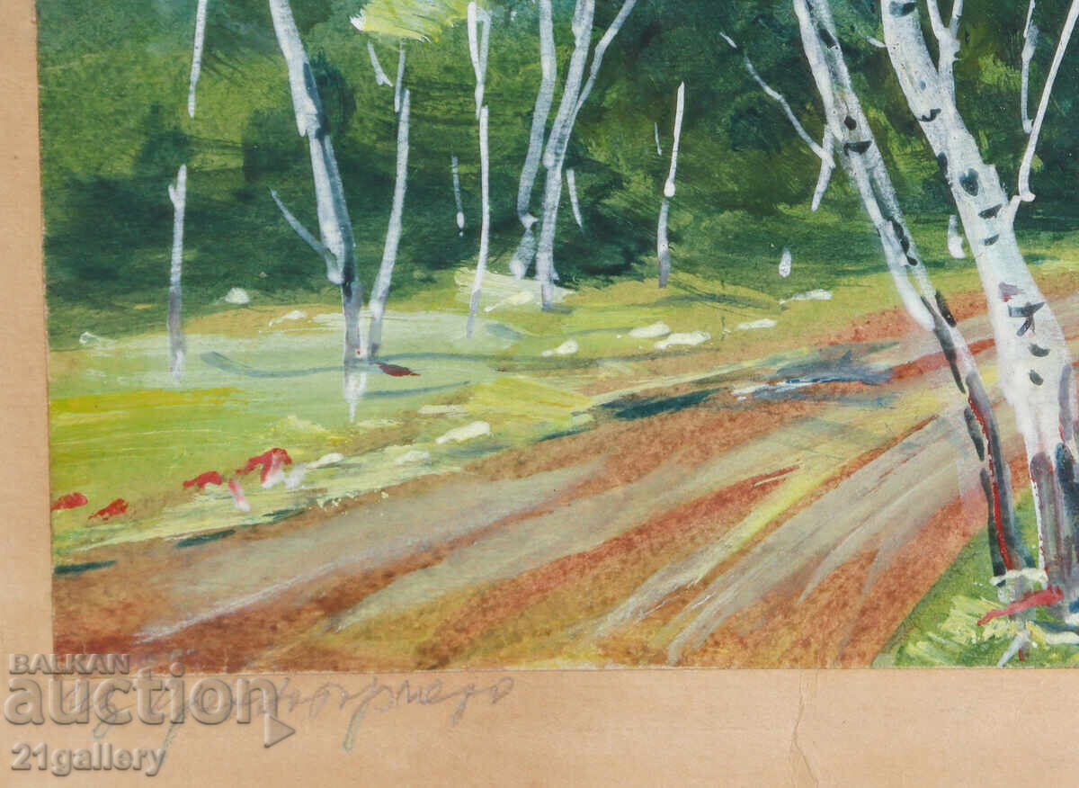 Παλιός πίνακας ακουαρέλας ανοιξιάτικου τοπίου - 5