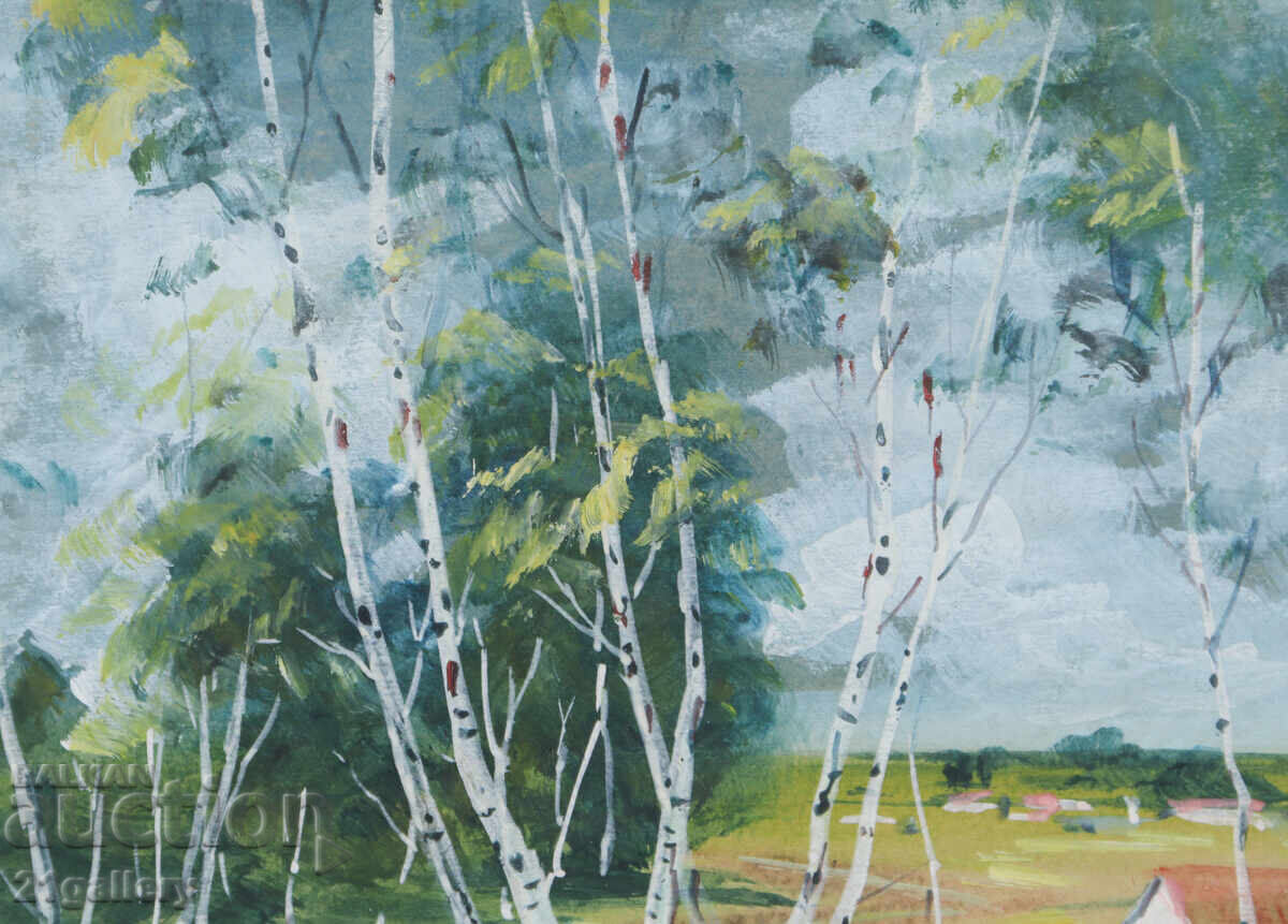 Παλιός πίνακας ακουαρέλας ανοιξιάτικου τοπίου - 6