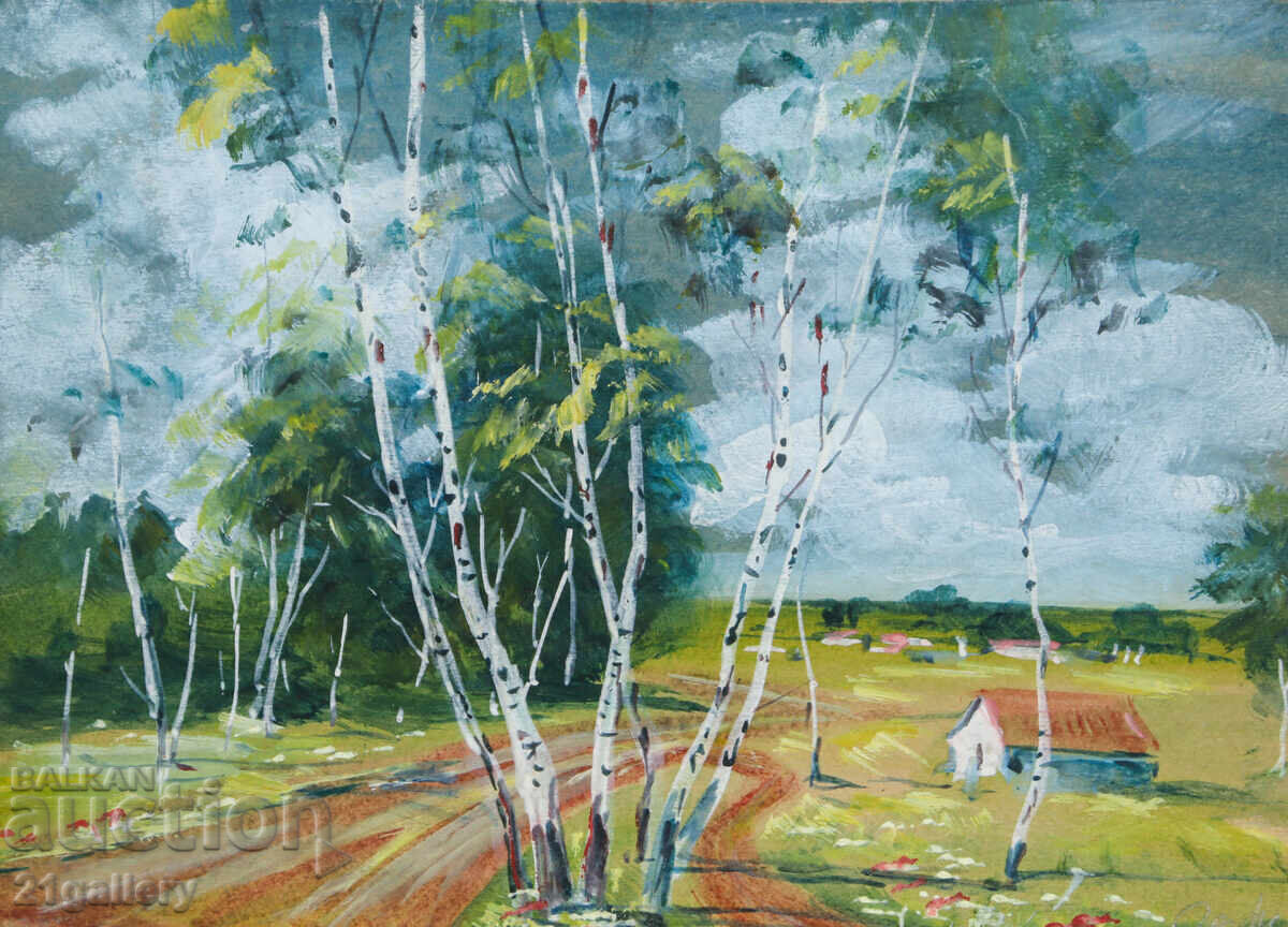 Παλιός πίνακας ακουαρέλας ανοιξιάτικου τοπίου - 7