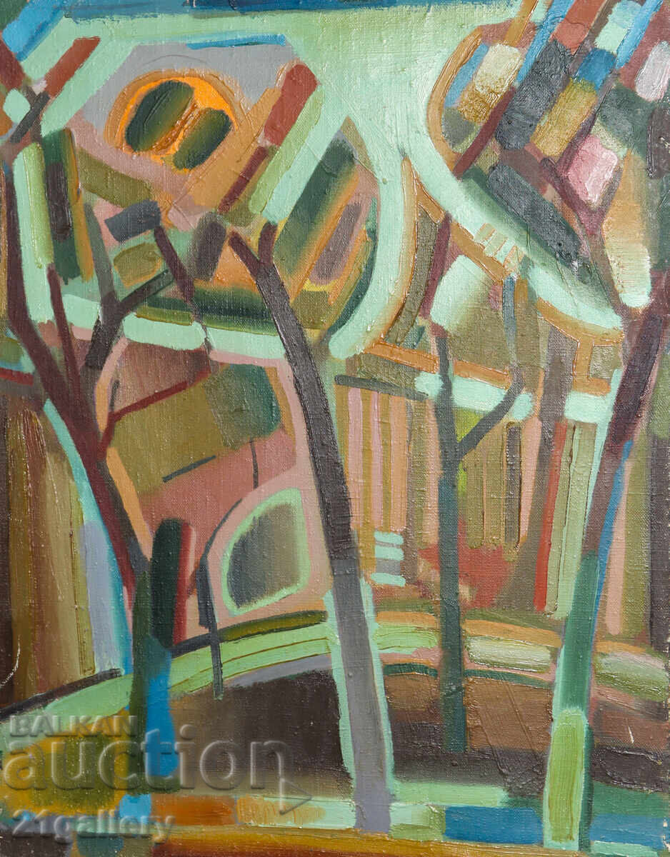 Παναιώτης Αποστόλου ελαιογραφία αφηρημένο τοπίο με τιμή 400.00 BGN | € 204.52