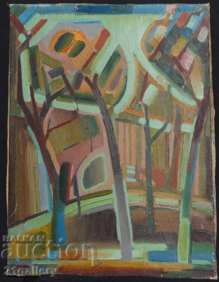 Δημοπρασία Παναιώτης Αποστόλου ελαιογραφία αφηρημένο τοπίο