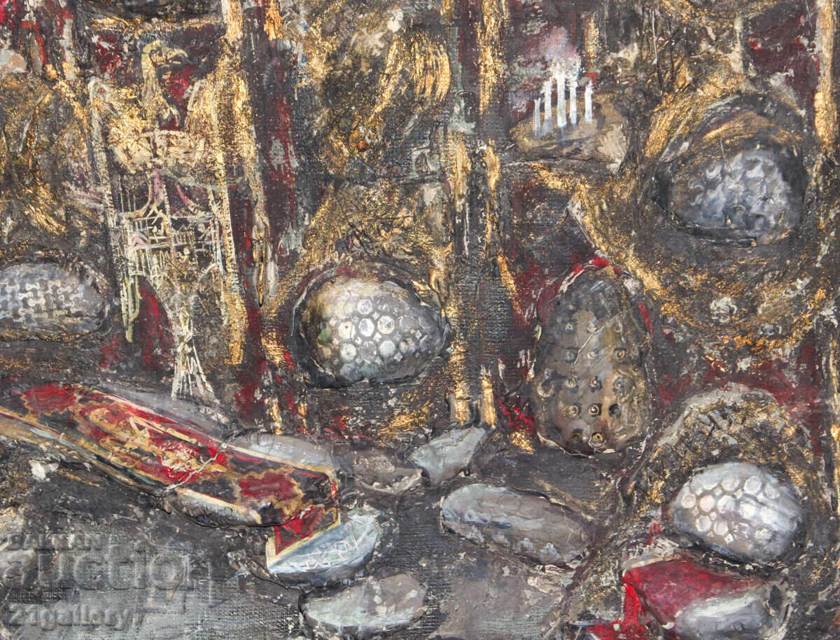 Tablou compoziție abstractă uleiuri colaj - 6