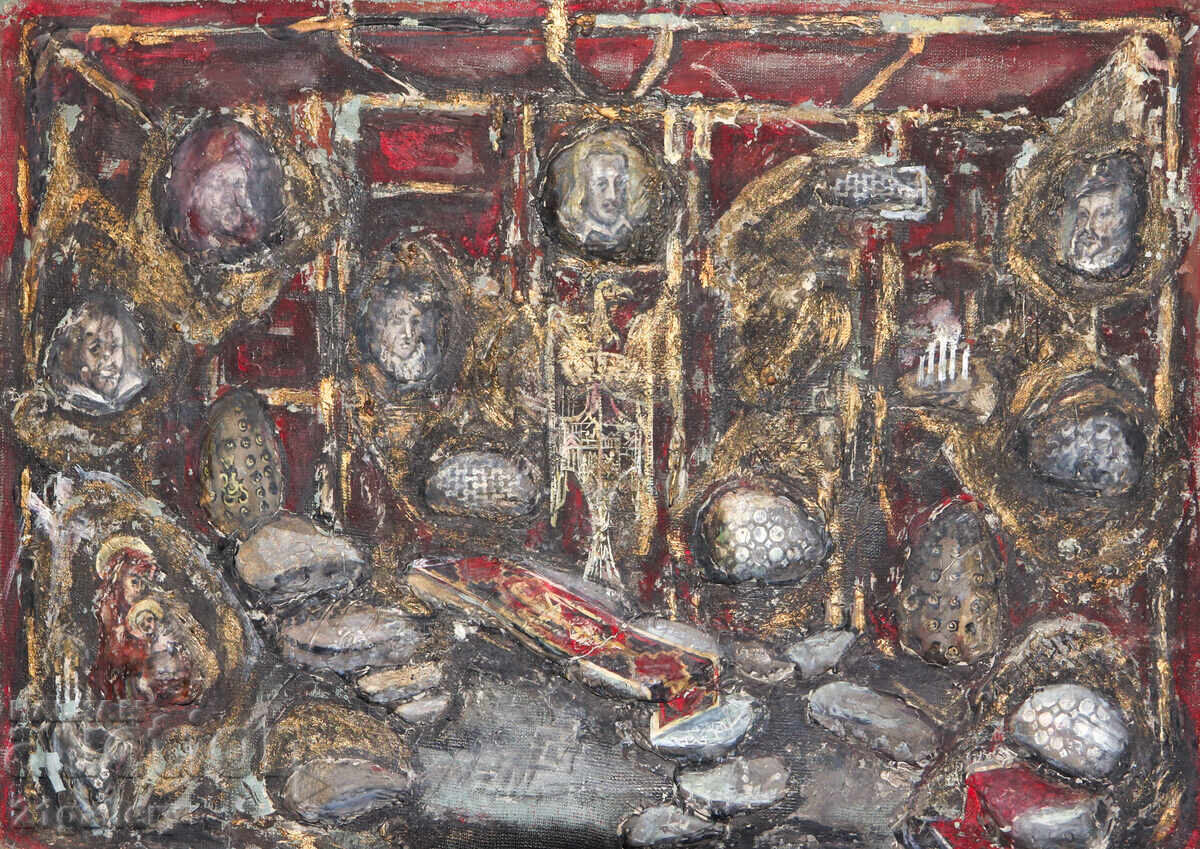 Tablou compoziție abstractă uleiuri colaj