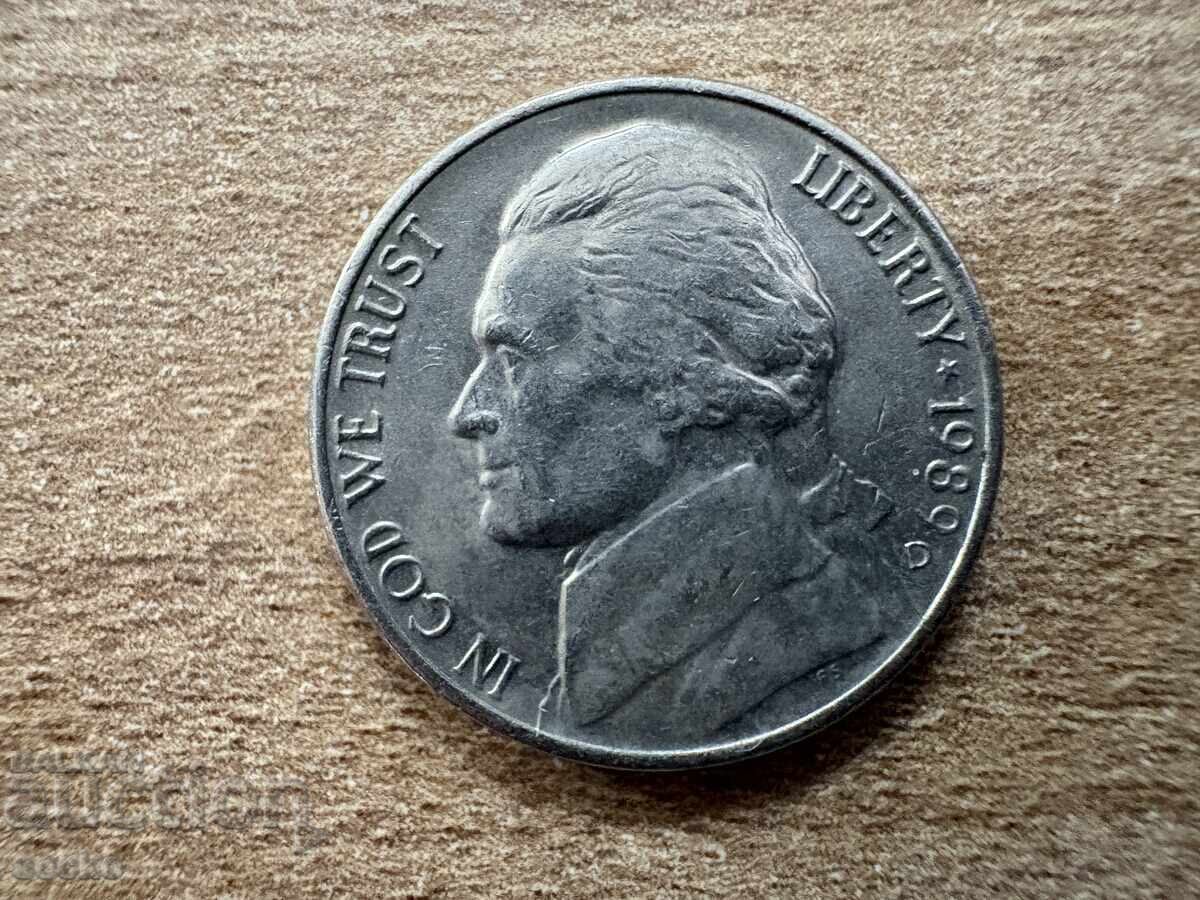 ΗΠΑ - 5 σεντ (1989) - D με τιμή 0.20 BGN | € 0.10