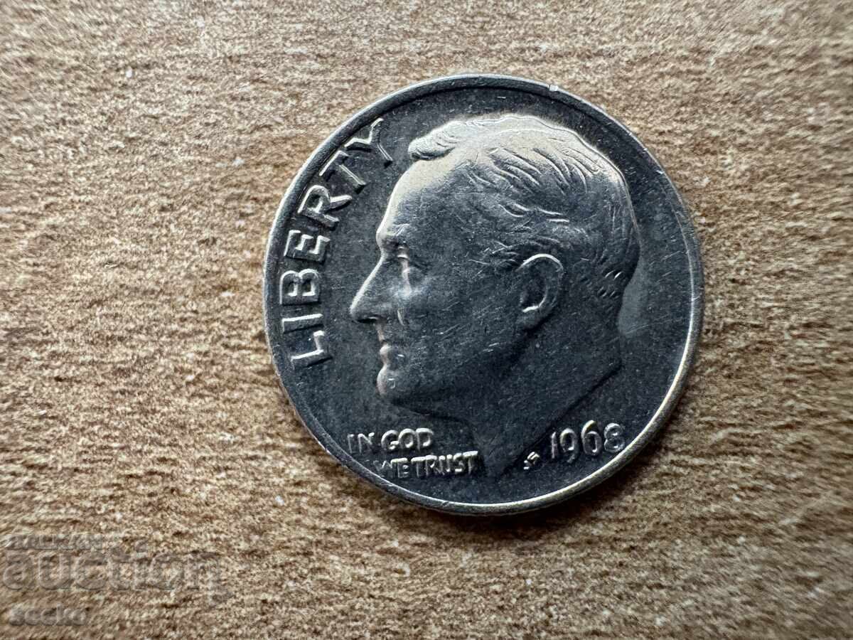 SUA - 10 cenți (1968) cu preț 0.60 BGN | € 0.31 SUA - 10 cenți (1968) cu preț 0.60 BGN | € 0.31