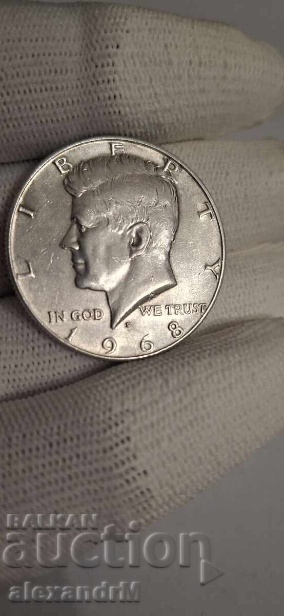 ΗΠΑ ½ δολάριο, 1968, Κένεντι Χαλφ δολάριο. Ασημένιο με τιμή 25.00 BGN | € 12.78