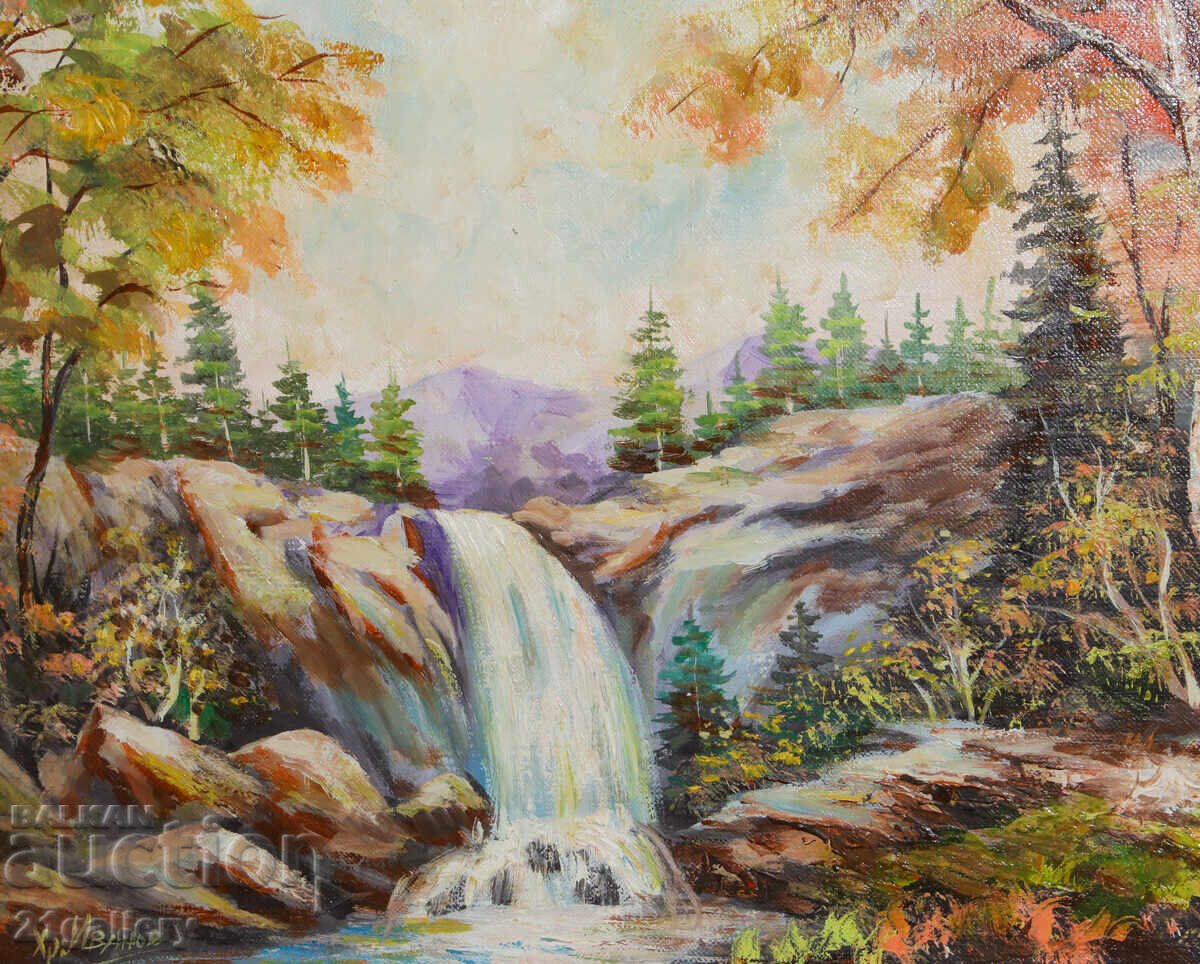 Ελαιογραφία δασικού τοπίου με καταρράκτη - 5