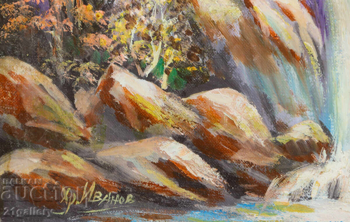 Ελαιογραφία δασικού τοπίου με καταρράκτη - 6